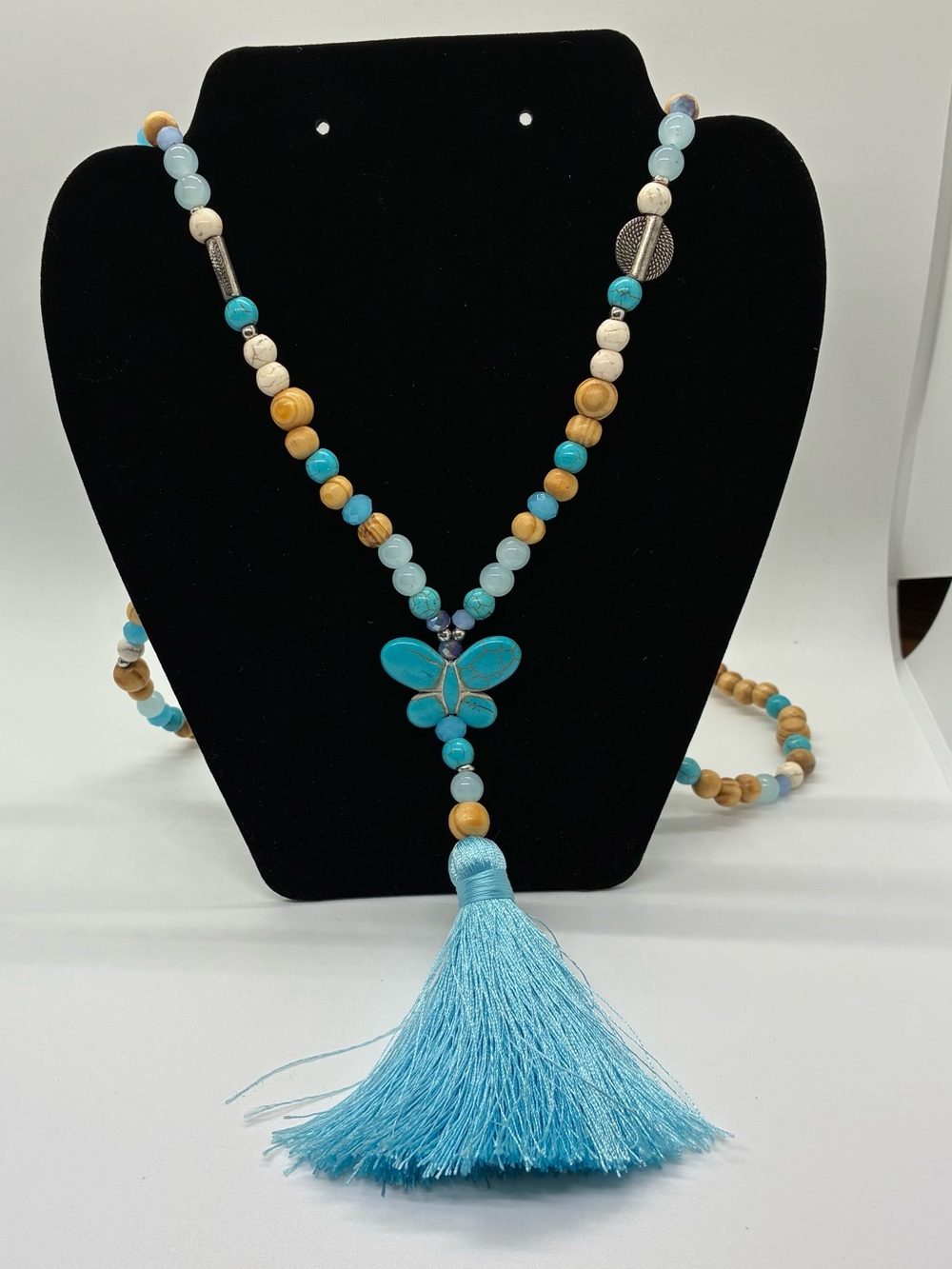 BUTTERFLY GLASS BOHEMIAN NECKLACE, MIXED MEDIA